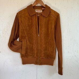 Vtg 60s 70s McGregor Mens Medium Distressed Suede Leather Knit Sweater Jacket